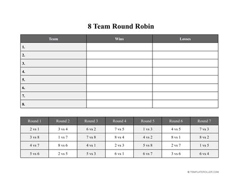 8 Team Round Robin Printable Bracket Free Printable Download