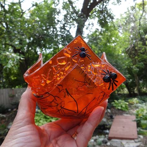 Fused Glass Halloween Candle Spider Candle Shelter Votive Etsy