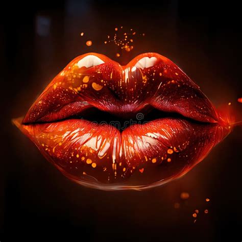 Sensual Mouth With Gloss Red Painted Lips On Decorated Background Generated Artificial