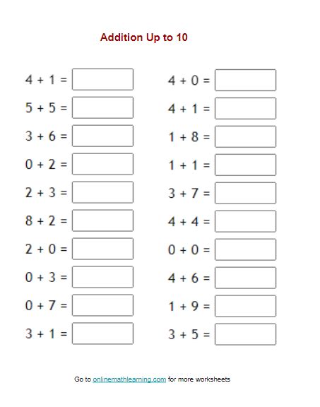 Addition 1 10 Worksheets Worksheets For Kindergarten