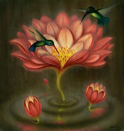 Mom Would Like This Hummingbirds And Lotus Flowers Hummingbird Art