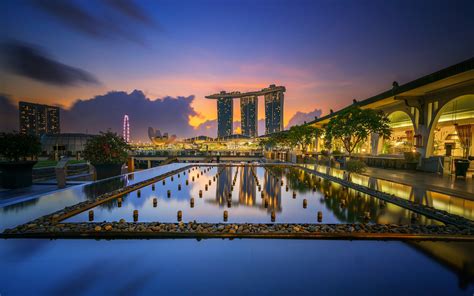 Download Wallpapers Singapore Marina Bay Sands Evening Sunset