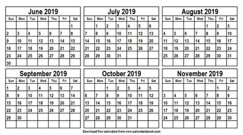 Calendar Jun To Nov 2019 Qualads