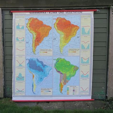 Vintage South America Climate Map School Map Wall Map Etsy South