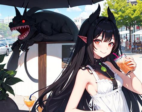 Monstergirl Void Creature Holding A Drink Cafe S OpenArt