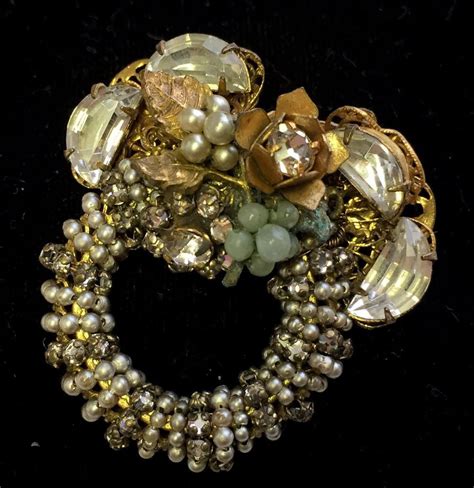 Wow Vintage Brooch Pin Signed Miriam Haskell Pearl Rhinestone Jewelry