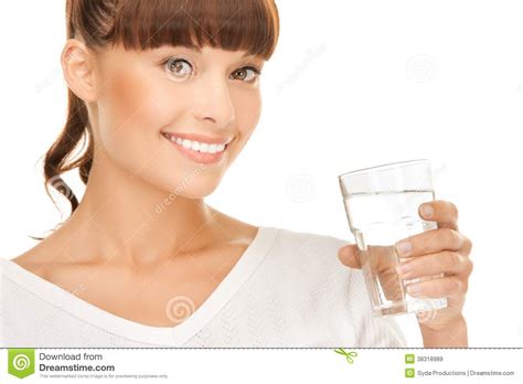 Young Smiling Woman With Glass Of Water Stock Image Image Of Clean