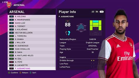 Arsenal Players Faces And Ratings Pes 2020 Youtube