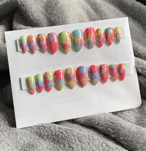 Tie Dye Nails Colorful Press On Nails Rainbow Nails Tie Etsy Tie