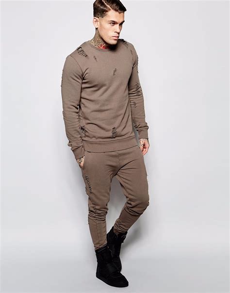 Choose from block color, camo printed and graffiti designs. Mens Fashion Slim Fit Distressed Wholesale Men Sweat Suits ...
