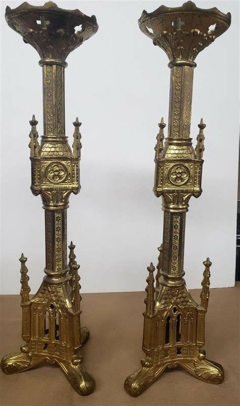 Pair Of 18 Traditional Gothic Antique Church Altar Candlesticks 3873259834