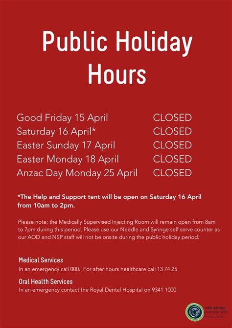 Easter Public Holiday Hours North Richmond Community Health