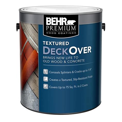 Through may 28th, home depot is offering up a mail in rebate valid on select interior and exterior paints. BEHR Premium Textured DeckOver 1 gal. Textured Wood and ...
