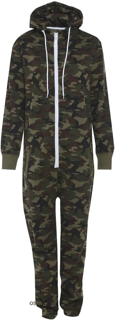 Mens Unisex Onesie Full Camouflage Camo 2 Army Print Zip Up All In One