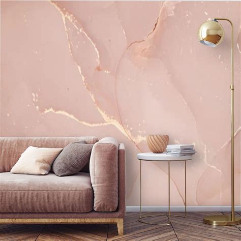 Peel And Stick Marble Pink Gold Wallpaper Mural Marble Self Etsy