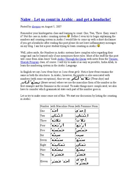 counting in arabic pdf grammatical gender grammatical number