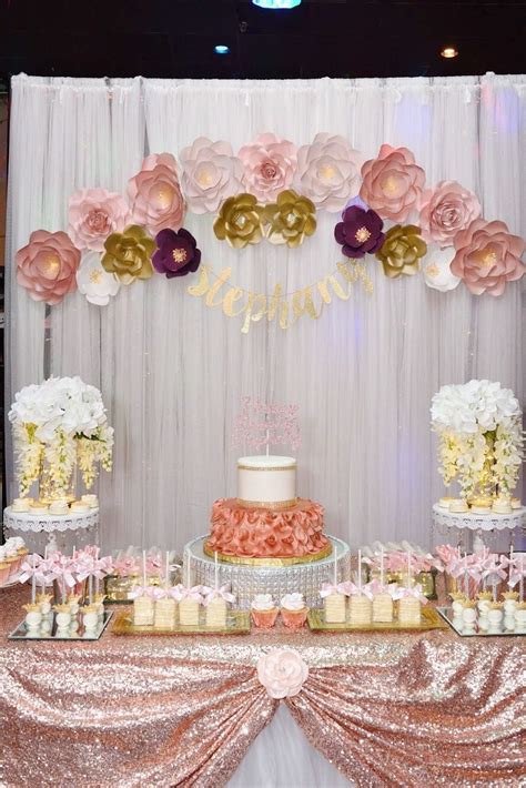 sweet 16 backdrop rose gold party theme sweet 16 party decorations gold and white cake