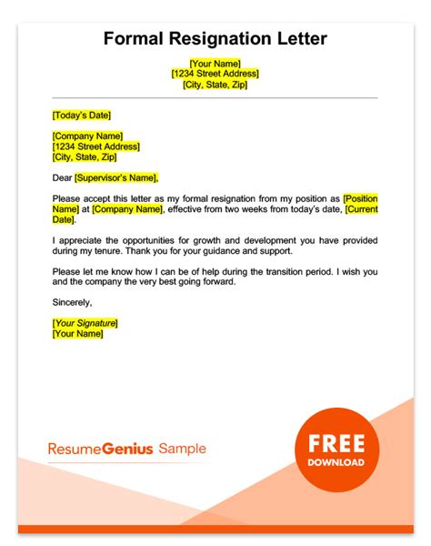 Free Two Weeks Notice Letter Template