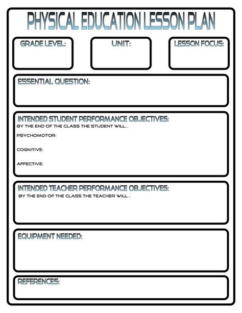 20 physical education lesson plan template physical education lesson plans lesson plan