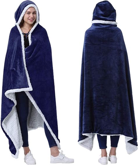 Lushforest Hooded Blanket Poncho Wearable Blanket Wrap With Hand Pockets Comfy Sherpa Fleece