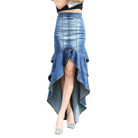 New Brand 2018 Spring Summer Fashion Slim Mermaid Style High Waist Long Denim Skirt Women