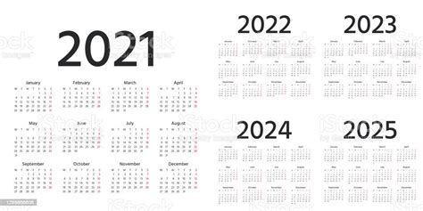 Takvim 2021 2022 2023 2024 2025 Yıl Vektör Illüstrasyon Şablon Yıl