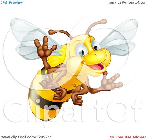 Clipart Of A Cartoon Happy Bee Waving Royalty Free Vector
