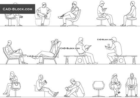 Cad Library Of Sitting People Download Autocad Blocks Human Figure