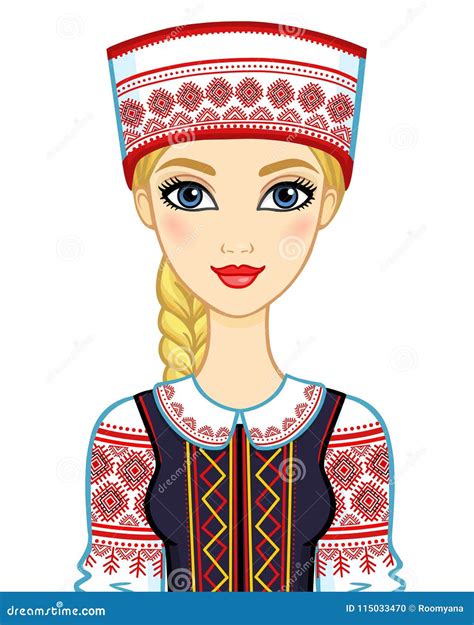 Animation Portrait Of The Young Belarusian Girl In Traditional Clothes