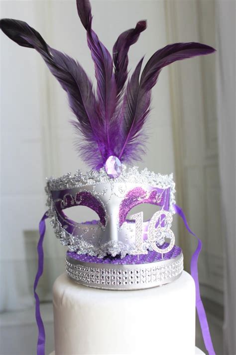 masquerade mask rhinestone sweet 16 cake topper purple and silver venetian carnival 2656261