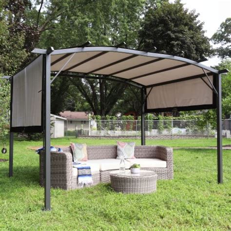 Sunnydaze 9 Ft X 12 Ft Metal Arched Pergola With Retractable Canopy