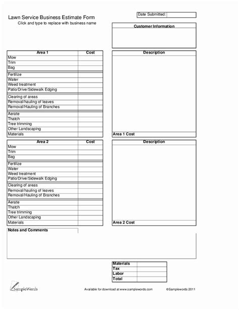 25 Lawn Care Estimate Form Business Template Example