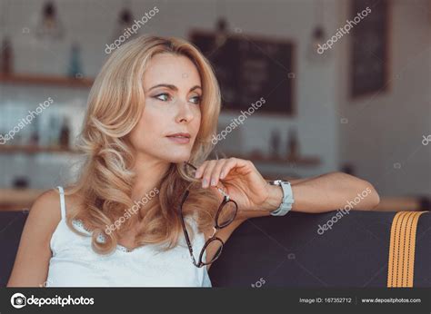 Beautiful Middle Aged Woman With Eyeglasses Stock Photo