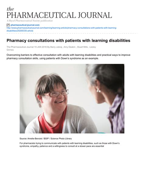Pdf Pharmacy Consultations With Patients With Learning Disabilities