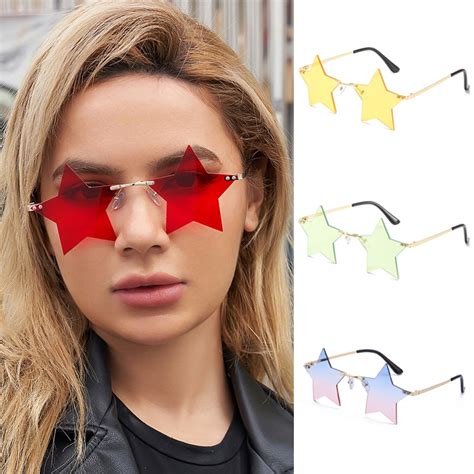 Star Shape Mirror Rimless Sunglasses Vintage Unique Pentagram Metal Frame Sun Glasses For Women