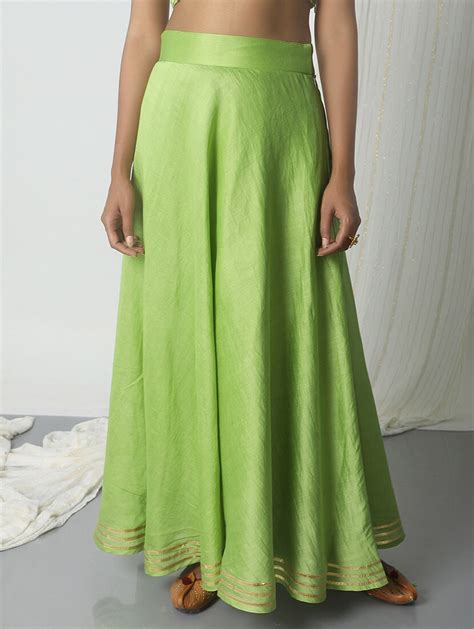 Buy Online Truebrowns Green Chanderi Silk Flared Skirt From Skirts