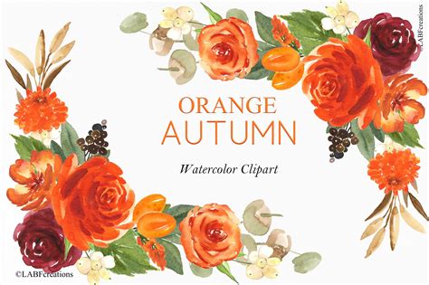 50orange Burgundy Autumn Watercolor Orange Wedding Flowers Fall