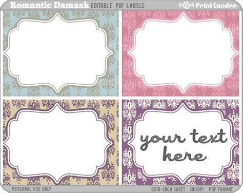 Why not take a look at our other drawer peg labels for more ideas? Rectangle Editable PDF 8x10 Romantic Damask Labels by ...
