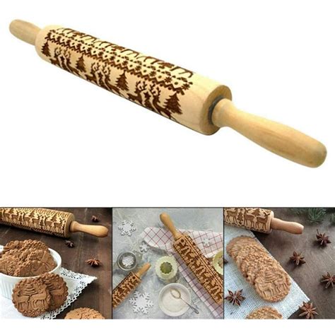 Embossed Rolling Pin Christmas Wood Engraved 3d Rolling Pin With