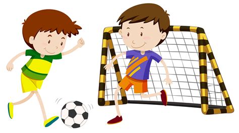 Dos Niños Jugando Al Fútbol 366209 Vector En Vecteezy