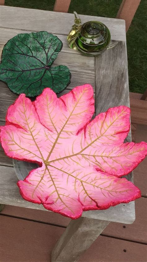 Cement leaf hand painted by Barbara … | Cement leaves, Concrete leaves