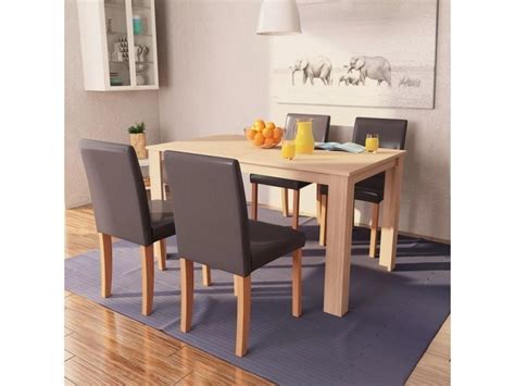 Vidaxl table et chaises 5 pcs cuir synthétique chêne marron  Vente de