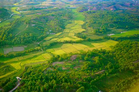 Aerial Panorama Picturesque Patchwork Pasture Farms Fields Crops