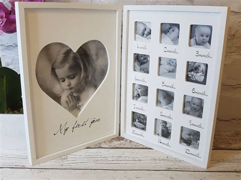 Baby White Wood Double Photo Frame My First Year The Loft