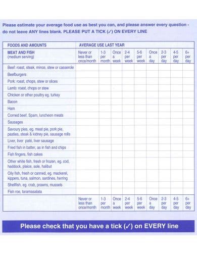 Each line has a portion size attached to it. 10+ Food Frequency Questionnaire Templates in PDF | MS ...