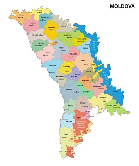 Карта регионов и провинций Молдовы с возможностью скачивания и печати