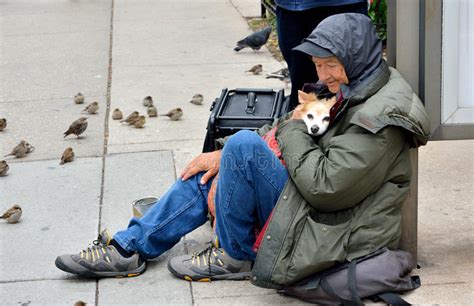 Homeless Old Man Hugging His Dog Editorial Stock Photo Image Of