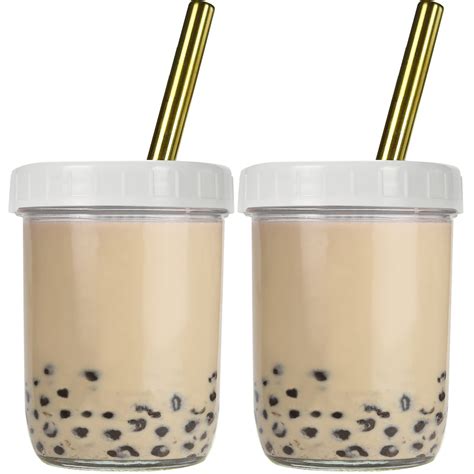 Buy Bubble Tea Cups 2 Pack Reusable Wide Mouth Smoothie Cups Iced