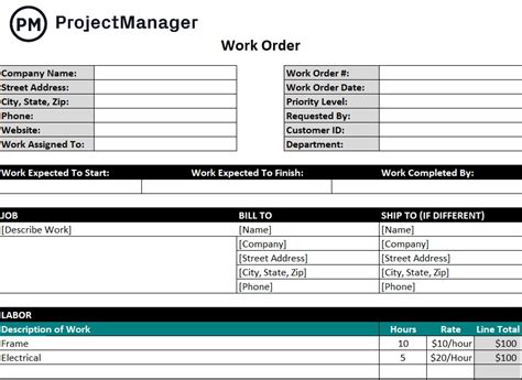 Work Order Template For Excel Free Download Projectmanager
