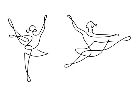 Dibujo De Línea Continua De Bailarina De Ballet De Dos Mujeres Dos
